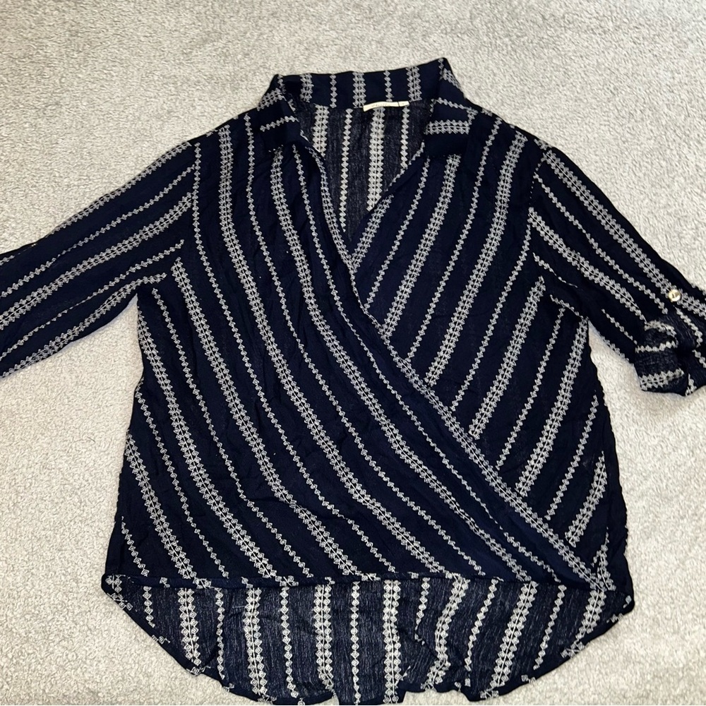 Chic Striped Navy and White Blouse size large